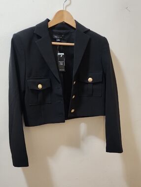 Ann Taylor Black Cropped Blazer with Gold-Tone Buttons